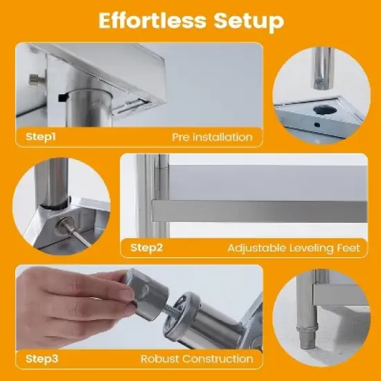 Stainless Steel Work Table with Lockable Casters,  3-Tier Commercial Kitchen Prep Table, Metal Utility Table image {5}