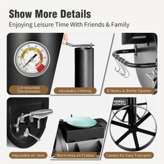 Captiva Designs Charcoal Grill with Offset Smoker - All-Metal Steel Construction, 512 sq. in. Cooking Area for Outdoor Cooking image {7}