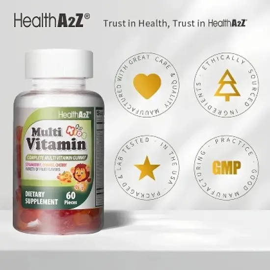 HealthA2Z - Kids Multivitamin Gummies Strawberry Orange Cherry Mixed Fruit - 60 Count image {5}