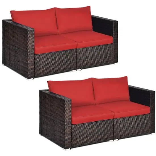Costway 4PCS Patio Rattan Corner Sofa Sectional Furniture SetBlue\Beige\Navy Cushion image {12}