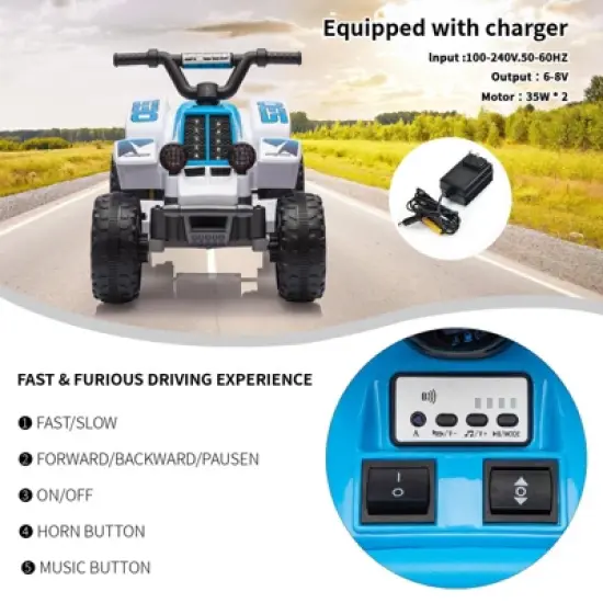 6V Ride On ATV for Kids, Powerful and Safe Ride On Toy with Rechargeable Battery image {4}