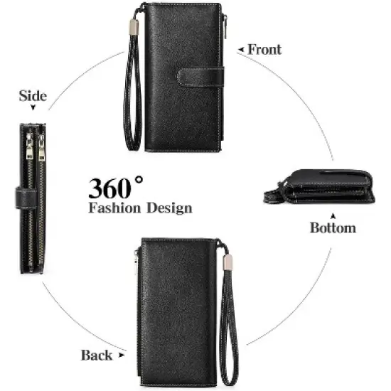 Ladies' Large Capacity Credit Card Wallet with RFID Theft Protection Double-Zip Pocket Genuine Leather Bifold Wallet Wristlet Clutch Bag image {4}