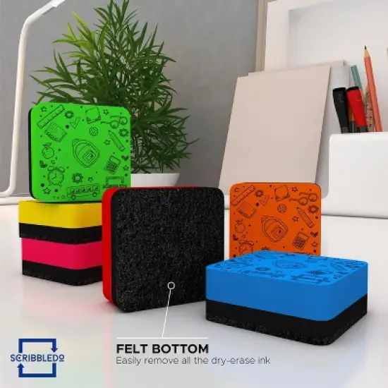 SCRIBBLEDO Small Dry Erase Erasers &ndash; Pack of 12 Mini Whiteboard Dry Erase Erasers for Classroom, Office & Home Use image {1}