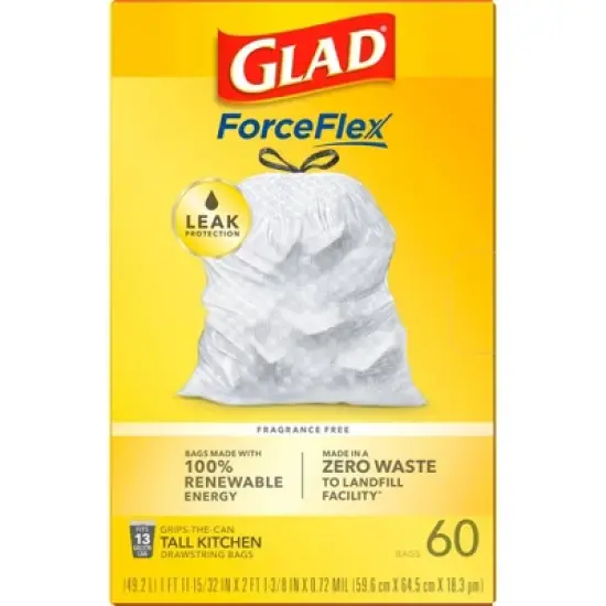 Glad ForceFlex Tall Kitchen Drawstring Trash Bags - Unscented - 13 Gallon image {11}