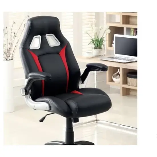 APRILSOUL Black and Red 1pc Stylish Office Chair Upholstered Comfort Adjustable Chair Relax Gaming Office Chair image {3}