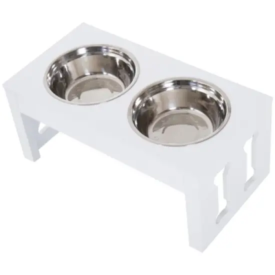 DSVIMOY 23" Wooden Dog Food Bowls, Pet Elevated Feeding Station, White, 23"*12"*10" image {5}