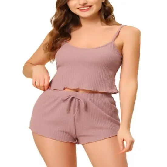 cheibear Womens Sleepwear Pajama Knit Spaghetti Strap Cami Tops Shorts Lounge Pj Set image {13}