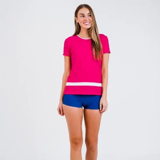 Calypsa Womens Short Sleeve Color Block Rash Guard image {2}