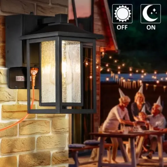 ALOADECOR 1 Light Black Light Dusk to Dawn Motion Sensor Outdoor Garage Wall Lights with Seeded Glass for Outside Garden Porch Patio (2 Pack) image {9}