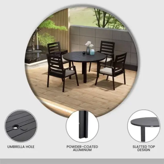 LeisureMod Round Outdoor Aluminum Dining Table for Modern Home, Patio, Backyard Garden Chelsea Collection image {6}