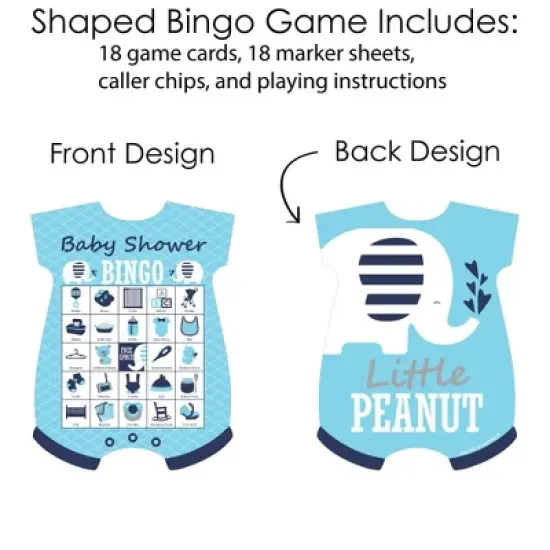 Big Dot of Happiness Blue Elephant - Picture Bingo Cards and Markers - Baby Shower Shaped Bingo Game - Set of 18 image {2}