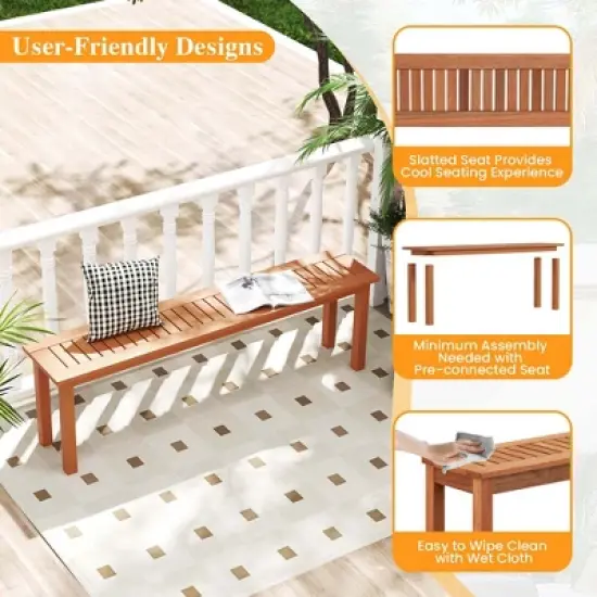 Costway 59" Long Patio Dining Bench with Teak Oil Finish & Slat Seat Accent Entryway Bench image {7}