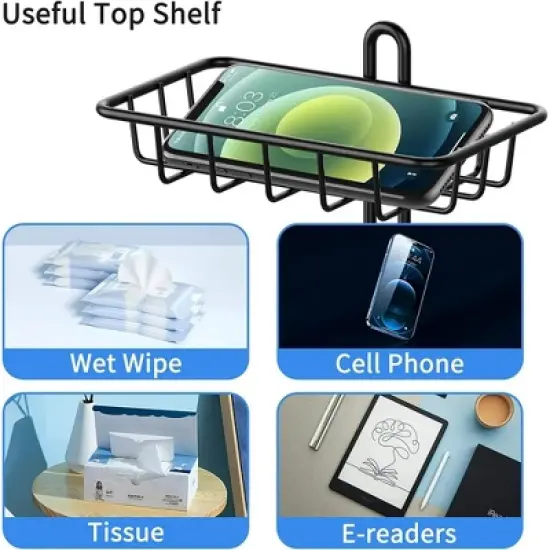 DOMETOUR Toilet Paper Holder Stand with Shelf, Bathroom Freestanding Toilet Paper Stand Holds 4 Rolls, Tissue Paper Roll Dispenser image {6}