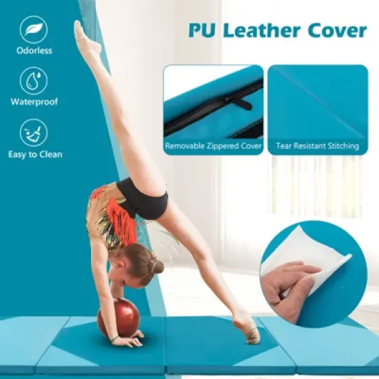 Costway 10' x 4' x 2'' 4-Panel Folding Gymnastics Exercise Mat w/ Hook & Loop Fasteners Purple/Pink/Blue/Rose Red image {8}