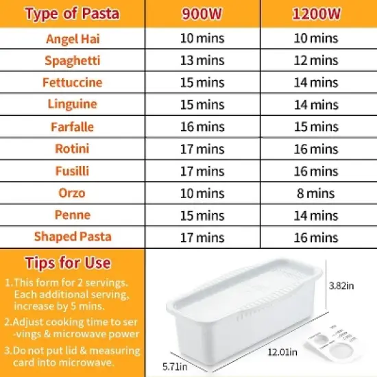 Itopfox Microwave Pasta Cooker with Strainer Lid, Water Level & Portion Measuring Device for Quick Meals, Ideal for Dorm, Office & Apartment Kitchens image {5}
