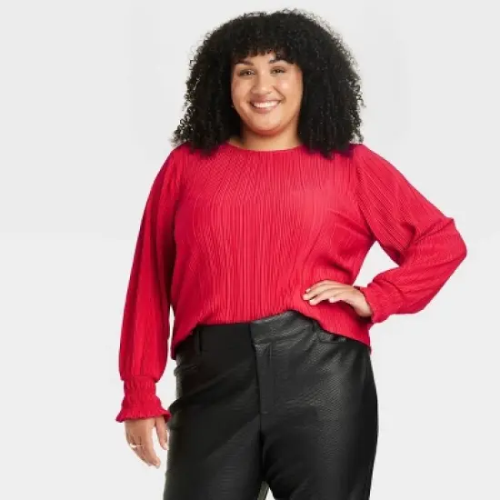 Women's Long Sleeve Plisse Blouse - Ava & Viv&trade; image {6}