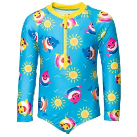 Pinkfong Baby Shark Girls Zip Up One Piece Bathing Suit Toddler image {8}