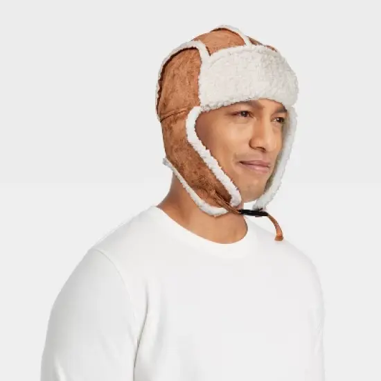 Men's Suede Faux Shearling Trapper Hat - Goodfellow & Co&trade; Tan image {1}