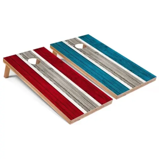 Skip's Garage Red and Turquoise Striped Cornhole Board Set, Includes 2 Boards, 8 Bags image {6}