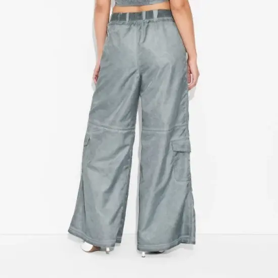 Women's Mid-Rise Wide Leg Cargo Pants - Wild Fable&trade; Light Teal Blue image {2}