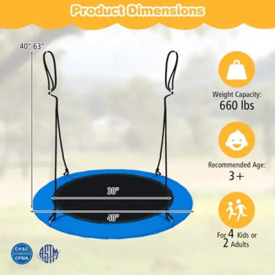 Tangkula 40" Flying Saucer Tree Swing 660 lbs Capacity Outdoor Swing with Multi-colored LED Lights - 3/8 Light Modes Hanging Round Swing Rainbow/Navy Blue image {8}