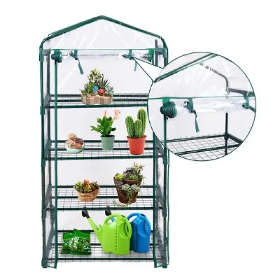Costway Portable Mini Walk In Outdoor 4 Shelves Greenhouse image {3}