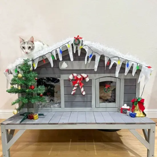 Aivituvin Premium Wooden Cat House for Feral Cats, Weatherproof Cat Shelter-AIR92 image {3}