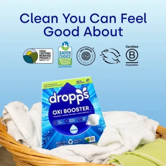 Dropps Laundry Oxi Booster Whitener & Stain Remover Biobased Detergent Pods - Unscented - 25ct image {4}