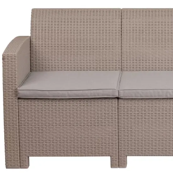 Merrick Lane Outdoor Furniture Resin Sofa Faux Rattan Wicker Pattern Patio 3-Seat Sofa With All-Weather Cushions image {11}