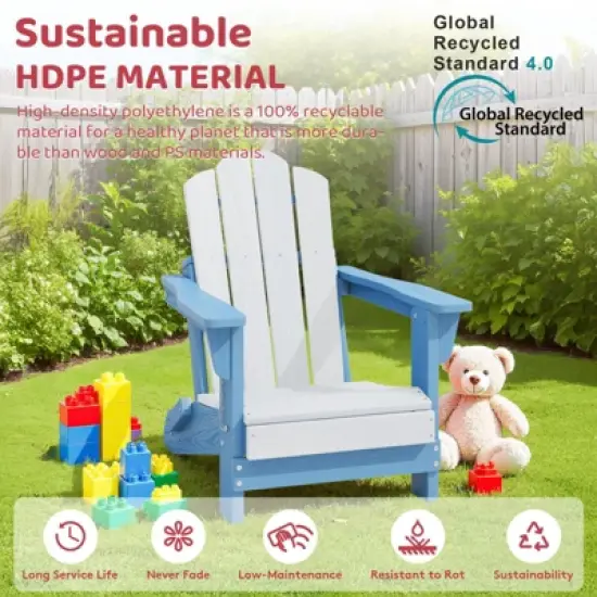Hyleory Kids' Outdoor Adirondack Chair - Durable HDPE Kids' Patio Chair image {3}