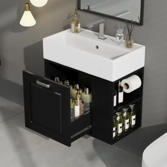 Christopher Knight Home Emilee Modern 21.8" Wall-Mounted Floating Bathroom Vanity with Ceramic Sink image {1}