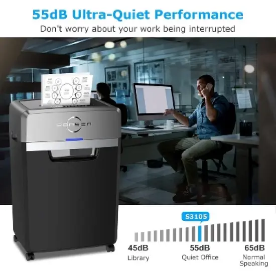 BONSEN Heavy Duty 24-Sheet Cross-Cut Shredder, 40-min runtime, 9-gallon bin, 55dB quiet, P-4 high security, commercial-grade for office use image {5}