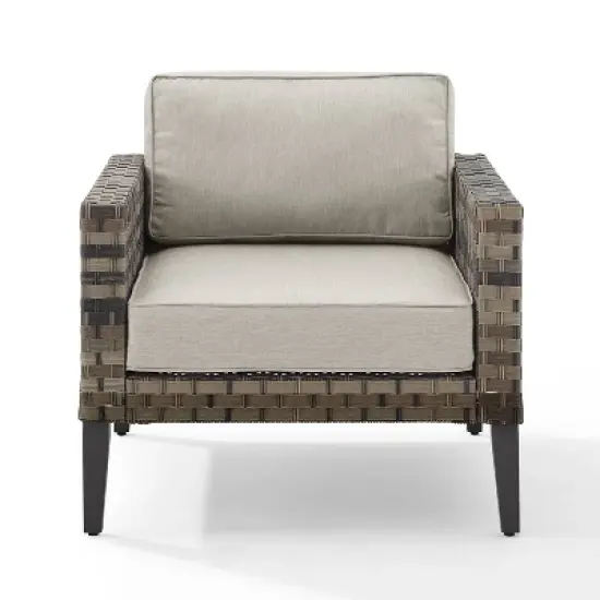 Prescott Outdoor Wicker Arm Chair - Taupe/Brown - Crosley image {5}
