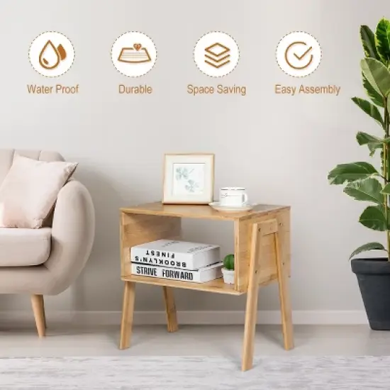 Costway Set of 2 Bamboo Nightstand Stackable Sofa Table Bedside Table with Storage Shelf image {5}