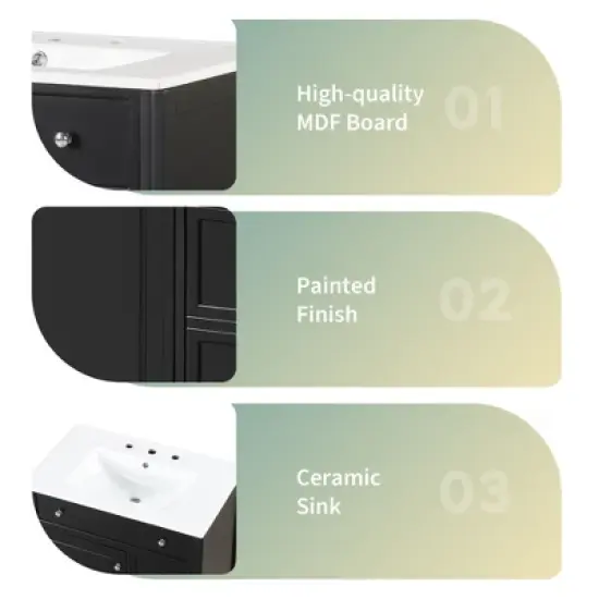 30" Bathroom Vanity with Ceramic Sink Top, Bathroom Storage Cabinet with Door & 2 Drawers, Solid Wood & MDF - ModernLuxe image {7}