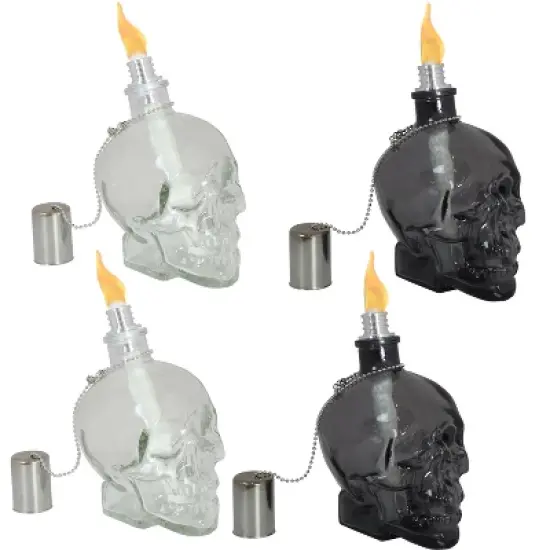 Sunnydaze Grinning Skull Glass Tabletop Torches - Clear and Black image {8}