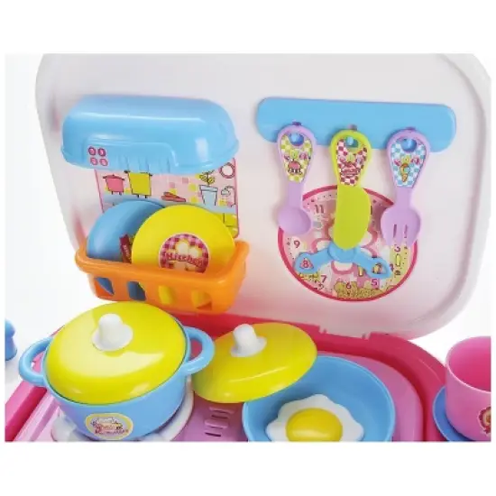 Insten 21 Piece Portable Kids Kitchen Cooking Set Toy With Lights And Sounds, Folds Into Stepstool, 13 x 8 in image {4}