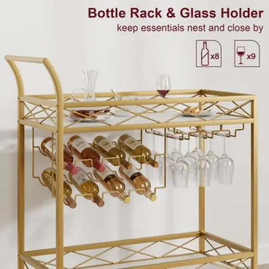 Gold Bar Carts with 2-Tiers Storage Shelves&pound;&not;Mobile Kitchen Seving Carts on Wheels image {7}