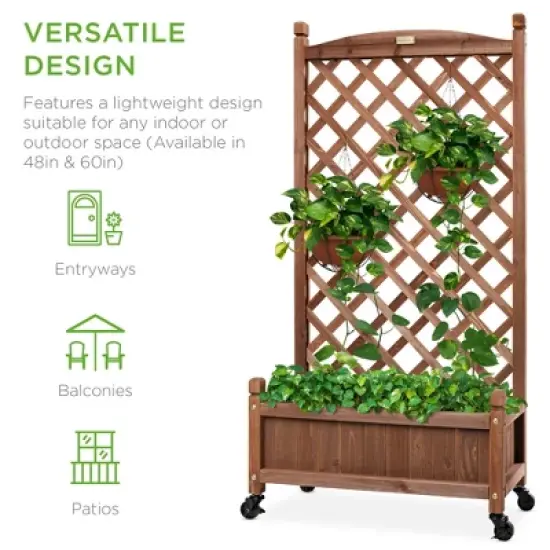 Best Choice Products 48in Mobile Wood Planter Box & Diamond Lattice Trellis, w/ Drainage Holes, Optional Wheels - Walnut image {5}