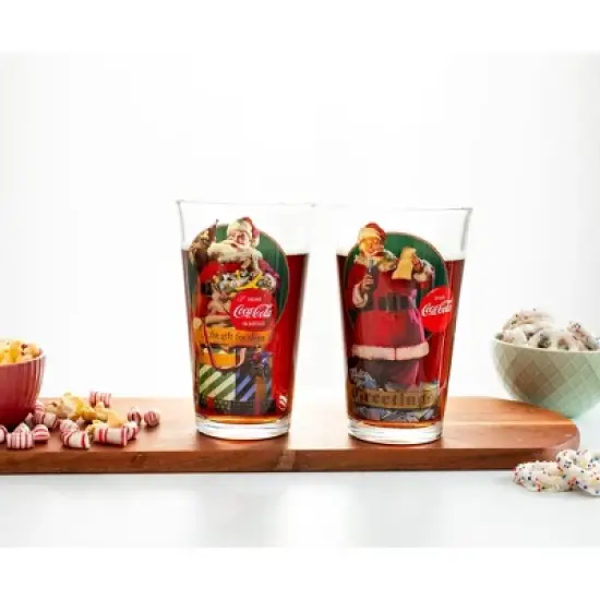 Silver Buffalo Coca-Cola Vintage Santa Claus 16-Ounce Pint Glasses | Set of 2 image {7}