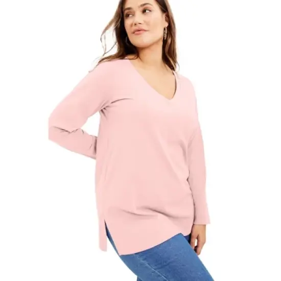 June + Vie by Roaman's Women&rsquo;s Plus Size Long-Sleeve V-Neck One + Only Tunic image {4}