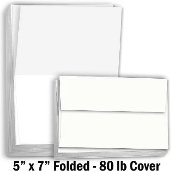 Hamilco Card Stock Folded Blank Cards with Self Seal Envelopes 5x7 - Scored White Cardstock Paper 80lb Cover - 100 Pack image {1}