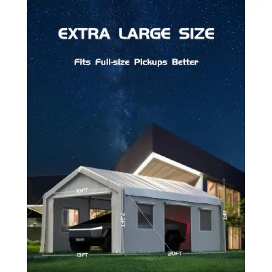 13x20Ft Heavy-Duty Carport with Detachable Sidewalls, Doors, Sandbags, Waterproof Fabric for Cars, Boats, Trucks, and Motorcycles (White) image {2}