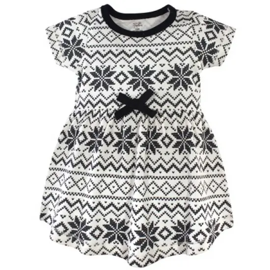 Touched by Nature Baby and Toddler Girl Organic Cotton Dress and Cardigan 2pc Set, Black Fair Isle image {3}