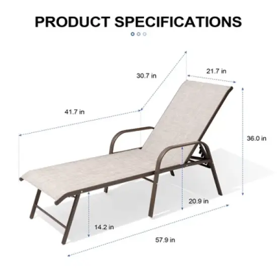 Crestlive Products Outdoor Lounger Aluminum Adjustable Chaise Lounge Chairs with Arms (Set of 2) Brown image {3}
