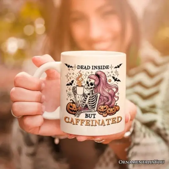 Funny Girl Caffeinated Skeleton, Halloween Mug For Women (Non-Custom Only)| OrnamentallyYou image {2}
