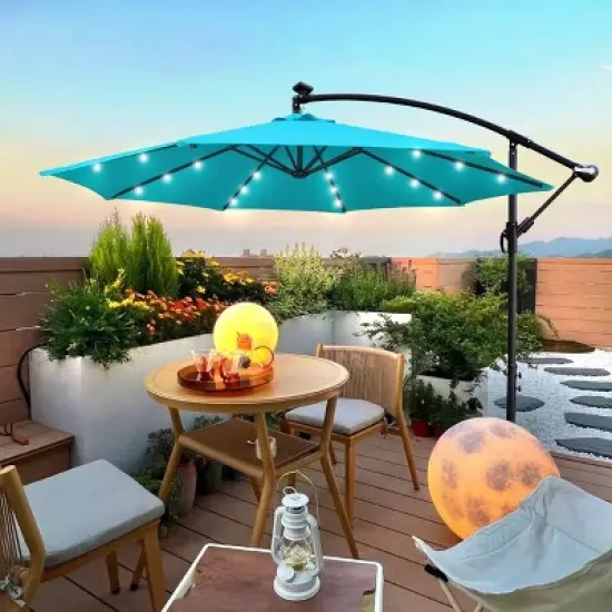 NicBex 10FT Pool Outdoor Waterproof Umbrella LED Patio Cantilever Umbrellas with Crank and Cross Base for Garden, Pool, Backyard, Patio image {15}