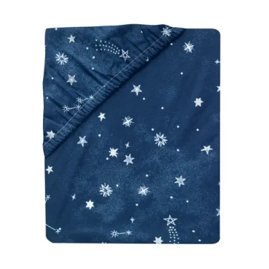 Lambs & Ivy Sky Rocket Blue Stars/Galaxy/Space 100% Cotton Fitted Crib Sheet image {2}