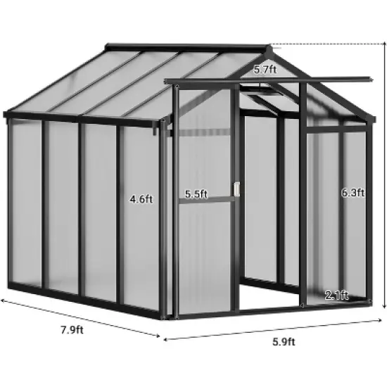 Sturdy Polycarbonate Greenhouse with Aluminum Frame - Adjustable Roof Vent, Sliding Door & UV Protection for Backyard Gardening image {1}