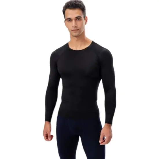 Anna-Kaci Active Men's Long Sleeve Compression Shirt with Crew Neck and Moisture-Wicking Stretch Fabric image {1}